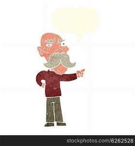 cartoon annoyed old man pointing with speech bubble