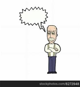 cartoon annoyed old man with speech bubble