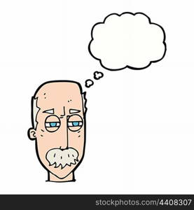 cartoon annoyed old man with thought bubble