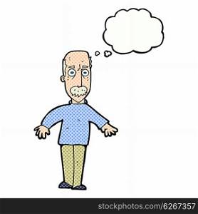 cartoon annoyed old man with thought bubble