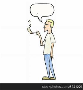 cartoon annoyed smoker with speech bubble