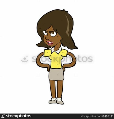 cartoon annoyed woman with hands on hips