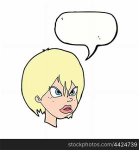 cartoon annoyed woman with speech bubble