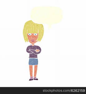 cartoon annoyed woman with speech bubble