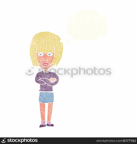 cartoon annoyed woman with thought bubble