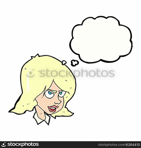 cartoon annoyed woman with thought bubble