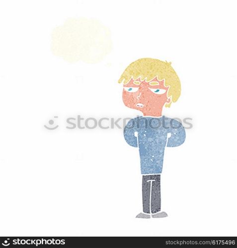 cartoon antisocial boy with thought bubble