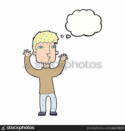 cartoon anxious man with thought bubble