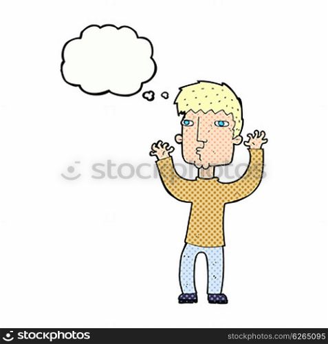 cartoon anxious man with thought bubble