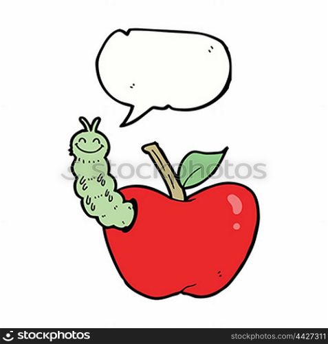 cartoon apple with bug with speech bubble