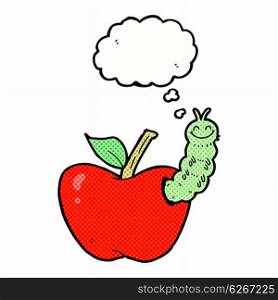 cartoon apple with bug with thought bubble