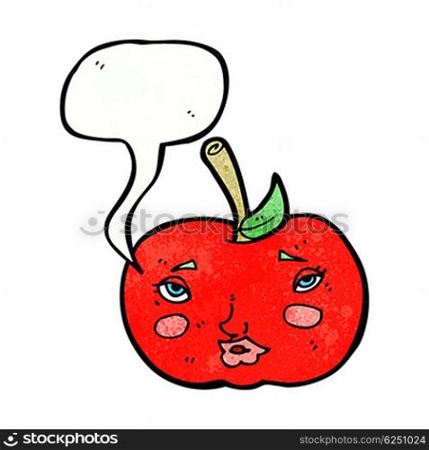 cartoon apple with face with speech bubble