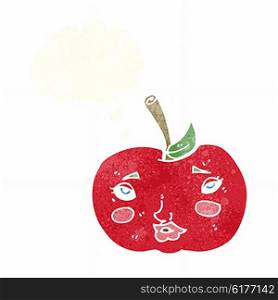 cartoon apple with face with thought bubble