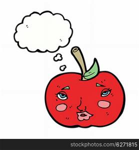 cartoon apple with face with thought bubble