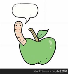 cartoon apple with worm with speech bubble