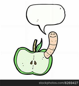 cartoon apple with worm with speech bubble