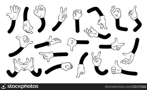 Cartoon arms. Doodle human character hands with white gloves showing simple emotions and gestures. Cute clipart expression collection. Isolated body part templates. Vector limbs palms and fists set. Cartoon arms. Doodle human character hands with white gloves showing simple emotions and gestures. Clipart expression collection. Isolated body parts. Vector limbs palms and fists set