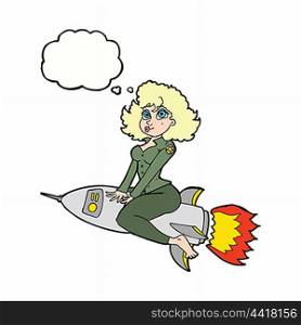 cartoon army pin up girl riding missile] with thought bubble