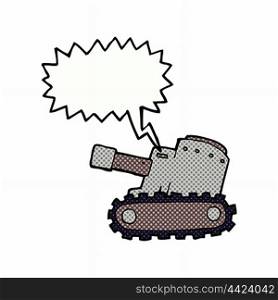 cartoon army tank with speech bubble