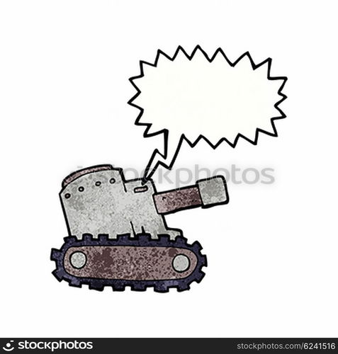 cartoon army tank with speech bubble