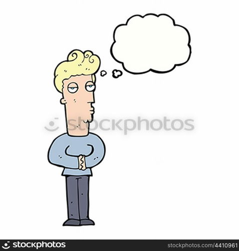 cartoon arrogant man with thought bubble