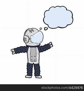 cartoon astronaut reaching with thought bubble