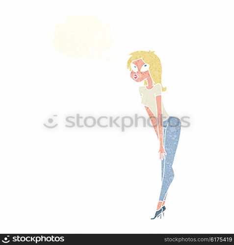 cartoon attractive girl with thought bubble