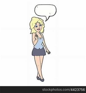 cartoon attractive office woman with speech bubble