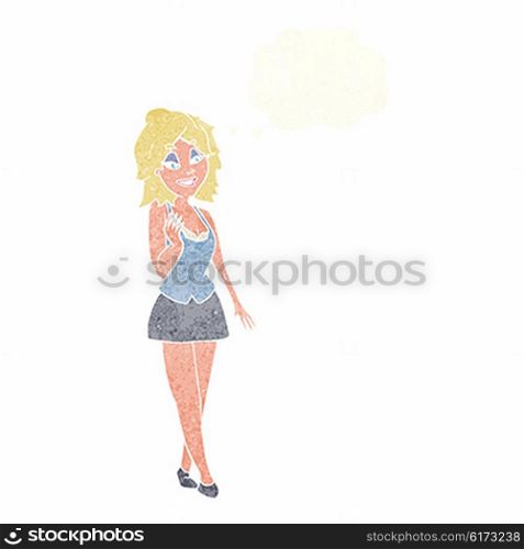 cartoon attractive office woman with thought bubble