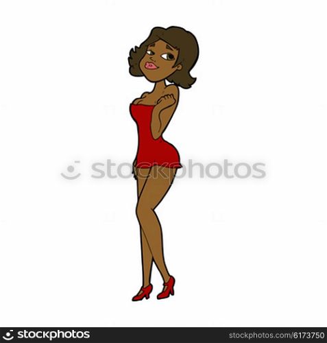 cartoon attractive woman in short dress