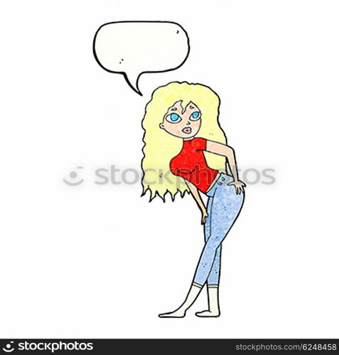 cartoon attractive woman looking surprised with speech bubble