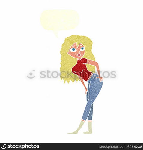 cartoon attractive woman looking surprised with speech bubble