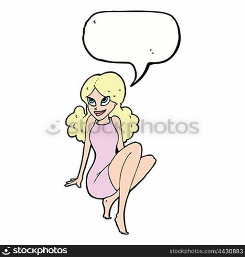cartoon attractive woman posing with speech bubble