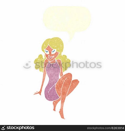 cartoon attractive woman posing with speech bubble