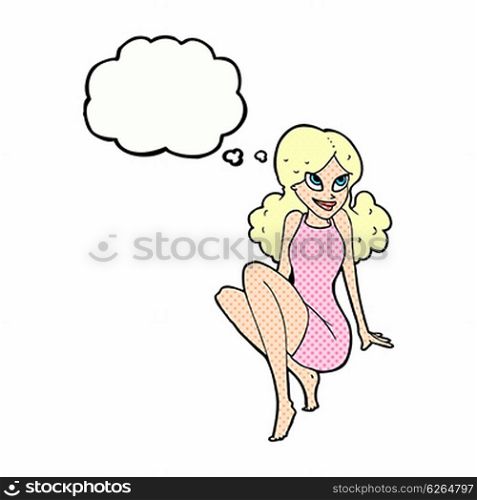 cartoon attractive woman posing with thought bubble
