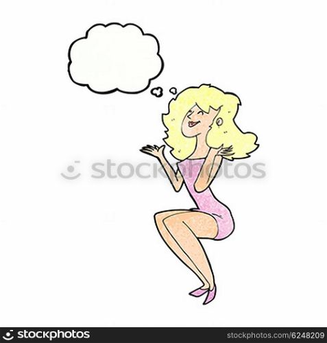 cartoon attractive woman sitting with speech bubble
