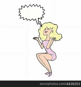 cartoon attractive woman sitting with thought bubble