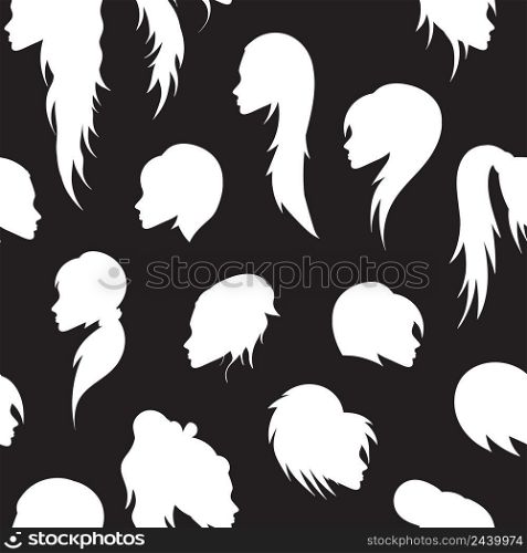 Cartoon avatar beautiful girls with different hairstyles collection seamless pattern. Vector illustration.