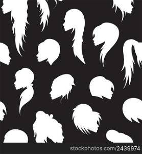 Cartoon avatar beautiful girls with different hairstyles collection seamless pattern. Vector illustration.