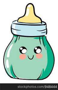 Cartoon baby bottle character hand drawn design, illustration, vector on white background.