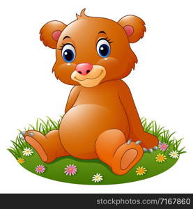 Cartoon baby brown bear sitting