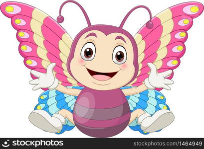 Cartoon baby butterfly sitting and waving