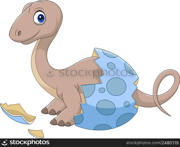 Cartoon baby dinosaur hatching from egg