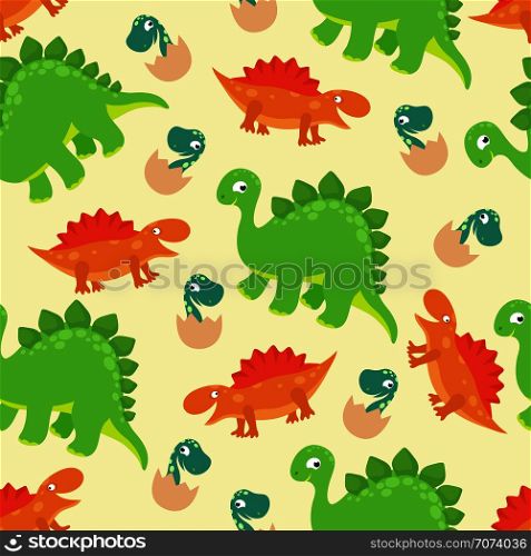 Cartoon baby dinosaur vector seamless pattern for girl fashion design. Pattern with monster dinosaur predator illustration. Cartoon baby dinosaur vector seamless pattern for girl fashion design