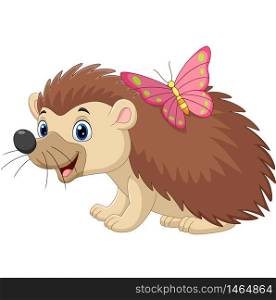 Cartoon baby hedgehog with butterfly