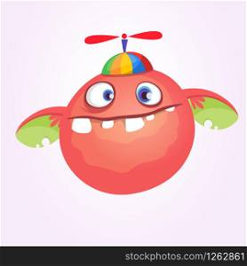 Cartoon baby monster in funny childrens hat with propeller.Vector illustration