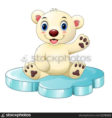 Cartoon baby polar bear sitting on floe