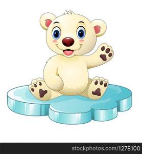 Cartoon baby polar bear sitting on floe