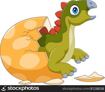 Cartoon baby stegosaurus hatching from egg