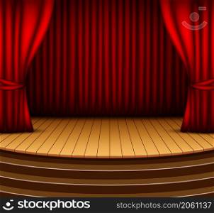 Cartoon background stage with red curtains